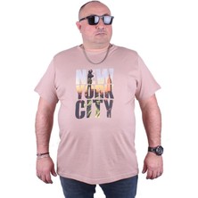 Starbattal Büyük Beden Sıfır Yaka Tişört New York City 23125 Bej