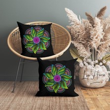 Mandala Desenli Yeşil Renk Çift Taraflı Dekoratif 2'li Kırlent Kılıfı Seti