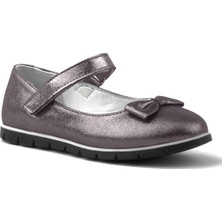 Rakerplus Hakiki Deri Platin Gri Cırtlı Kız Çocuk Babet Ayakkabı