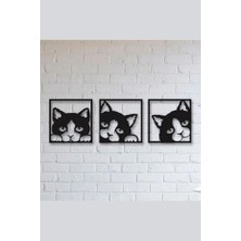 Ensa Design Dekoratif Ahşap Kedili 3'lü Duvar Tablosu