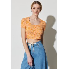 Wrangler Regular Fit Normal Kesim Bisiklet Yaka Turuncu Crop Bluz
