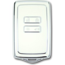 Babikamium Renault Megane 4 Kart Beyaz-Gümüş Silikon Oto Anahtar Kumanda Kabı Kılıfı Oto Anahtarlık