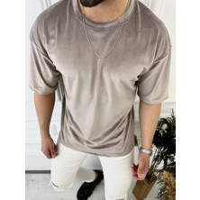 Elku Moda  T-Shirt Oversize Tişört Bol Kesim Kadife Tişört