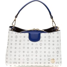 Bilik Deri Monogram Beyaz/mavi Kadın Omuz Çantası Dlr 109-MN