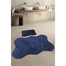 Bonny Home Anatolia 2'li Lacivert 80X140 + 50X70 cm Büyük Ebat Banyo Paspası Seti Kaymaz Tabanlı Klozet Takımı