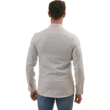 Exve Exclusive Gri Sade Kendinden Desenli 100% Pamuk Slim Fit Uzun Kol Erkek Gömlek