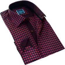 Exve Exclusive Kırmızı Siyah Pötikareli Slim Fit Uzun Kol Erkek Gömlek