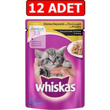 Whiskas Junior Kümes Hayvanlı Yavru Kedi Yaş Maması 100GR 12 Adet Kedi Islak Mama Pouch Konserve