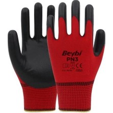 Beybi Pn3 Kırmızı-Siyahnitril Avuç Içi Kaplamalı Zebra 12'li Paket Eldiven No:10