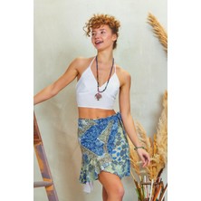 Sırtı Açık Boyundan Bağlamalı Kuplu Crop Bluz