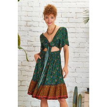 Los Banditos Cut Out Detaylı Volanlı Desenli Yarım Kol Bohem Elbise