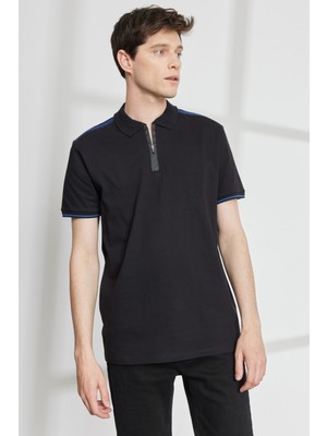 Altınyıldız Classics Siyah Slim Fit Dar Kesim Polo Yaka Pamuklu Kısa Kollu Tişört