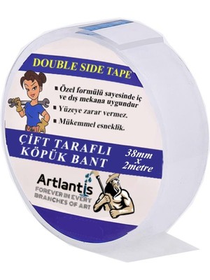 Artlantis Çift Taraflı Bant Köpük Bant 38MM x 2mt 1 Adet Çerçeve Tablo Halı Yapıştırma Bandı Iç ve Dış Mekan Süper Güçlü Köpük Bant