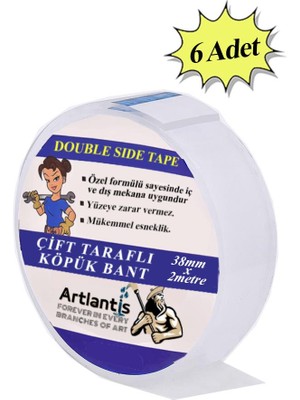 Çift Taraflı Bant Köpük Bant 38MM x 2mt 6 Adet Çerçeve Tablo Halı Yapıştırma Bandı Iç ve Dış Mekan Süper Güçlü Köpük Bant