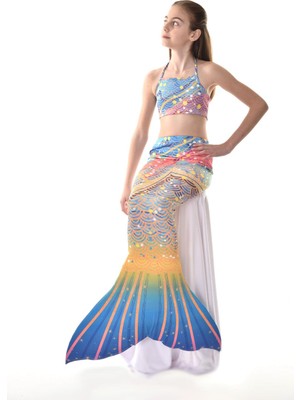 Rs Ramuni Desenli Deniz Kızı Kostüm ve Mayosu / Üçlü Set