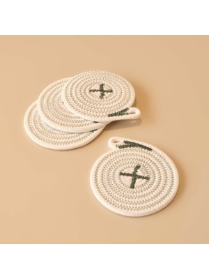 Bella Maison Burnia Pamuklu Dekoratif 4'lü Bardak Altlığı Yeşil (12 Cm)