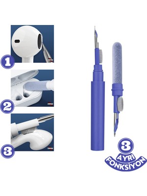 Ewec Bluetooth ve Kablosuz Kulaklık Temizleme Kalemi Aparatı, 3'ü 1 Arada Airpods Temizleme Kalemi Kiti
