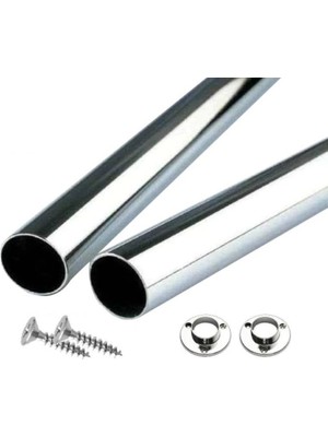 Arwino Krom Kaplama 0-110 cm Dolap Içi Askı Borusu - Askılık Boru + 2 Adet Flanş