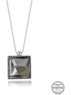 Gumush Swarovski Crystal Taşlı Kare Gümüş Kadın Kolye