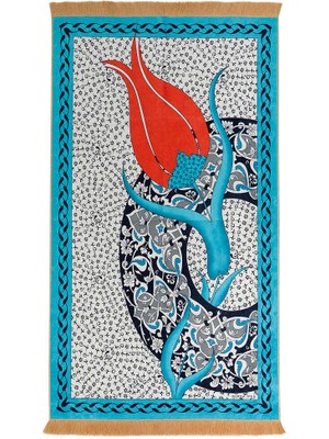 Bursa İpek Turkuaz Kadife Halı Seccade Klasik Tema 65 x 115 cm Kolay Temizlenir ve Şık Tasarım
