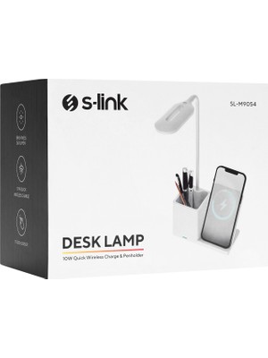 S-Link SL-M9054 Beyaz Typec 10W Kablosuz Şarj Cihazı Kalemlikli Masa Lambası