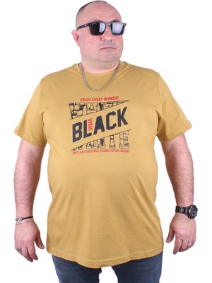 Moc Grande Mocgrande Büyük Beden Erkek Baskılı Tişört Black 23127 Limon