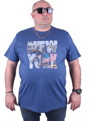Moc Grande Mocgrande Büyük Beden Erkek Baskılı Tişört New York 23129 Indıgo