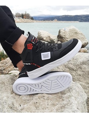 Dunlop 2238 Siyah-Kırmızı, Fuspetli Ortapedik Boğazlı Jordan Basket Spor Ayakkabı