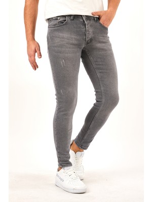 Modamesto Erkek Füme Lazerli Skinny Fit Jean Pantolon