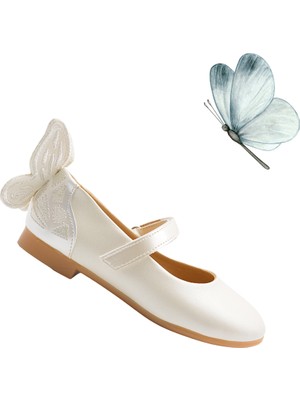 Kids A More Mariposa Kelebek Figürü Detaylı Kız Çocuk Babet Ayakkabı Sedef Rengi10