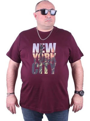Starbattal Büyük Beden Sıfır Yaka Tişört New York City 23125 Bordo