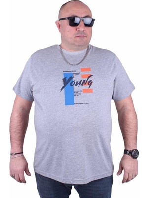 Starbattal Büyük Beden Erkek Sıfır Yaka Tişört Young 23124 Gri Melanj