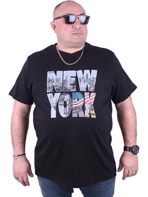 Starbattal Büyük Beden Erkek Baskılı Tişört New York 23129 Siyah
