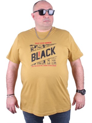 Starbattal Büyük Beden Erkek Baskılı Tişört Black 23127 Limon