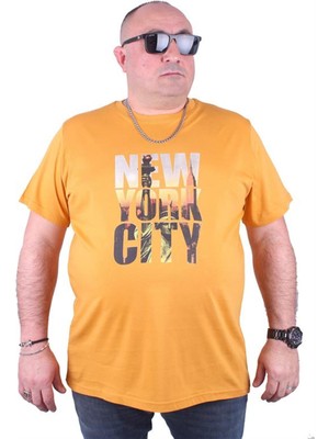 Starbattal Büyük Beden Sıfır Yaka Tişört New York City 23125 Hardal
