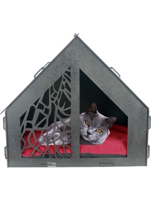 Evene Büyük Kedi Evi Dekoratif Ahşap Dayanıklı 50X35 cm Kedi Yatağı Seperatör Model