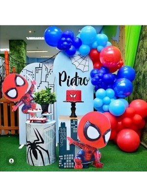 Meri Parti 60  Adet Balon ve Balon Zinciri Kırmızı Mavi Lacivert Balon Örümcek Adam Balon Konsept