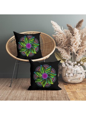 Mandala Desenli Yeşil Renk Çift Taraflı Dekoratif 2'li Kırlent Kılıfı Seti