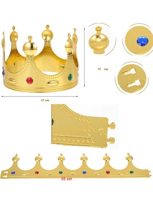 Pandoli Altın Renk Birleştirmeli Prens Taç Plastik Kral Tacı 1 Adet Çocuk Boy