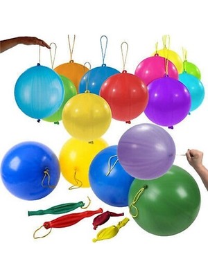 Nistabolje 60 Adet Lastikli Zıpzıp Balon Ipli Punch Panç Büyük Balon