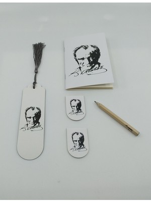 Gifts Turkiye Cep Defteri Kurşun Kalem Mıknatıslı Püsküllü Kitap Ayraçları Atatürk Imza