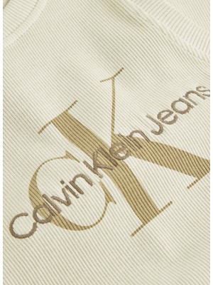 Calvin Klein Jeans Bisiklet Yaka Blok Desenli Bej Mini Kadın Elbise J20J221563ACI