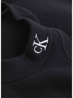 Calvin Klein Jeans Balıkçı Yaka Blok Desenli Siyah Mini Kadın Elbise J20J220743BEH