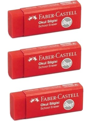 Faber-Castell Kırmızı Slgi Orta Boy 3 Adet Faber Silgi Dust Kırmızı Orta Boy Kırmızı Okul Silgisi