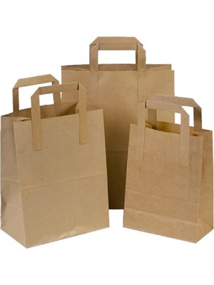 Bosspack Kraft Kâğıt Poşet (28X16X29 ) Düz Flat Saplı Kâğıt Torba (25 Adet) Kâğıt Çanta