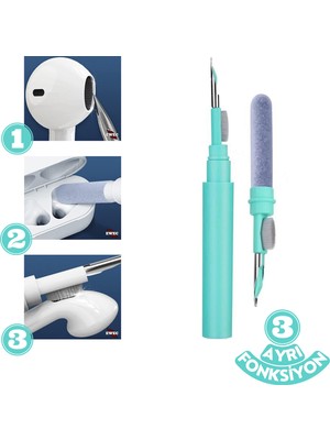 Ewec Bluetooth ve Kablosuz Kulaklık Temizleme Kalemi Aparatı, 3'ü 1 Arada Airpods Temizleme Kalemi Kiti