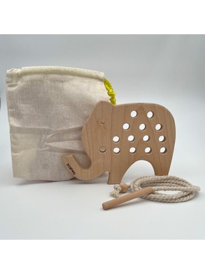 Zoziva Montessori Eğitici Ahşap Oyuncak – Fil Ip Geçirme Çocuk Oyuncağı