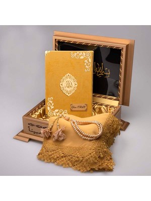 Şal + Tesbih + Kuran Hediye Seti (Hafız Boy, Lafzatullah, Gold)