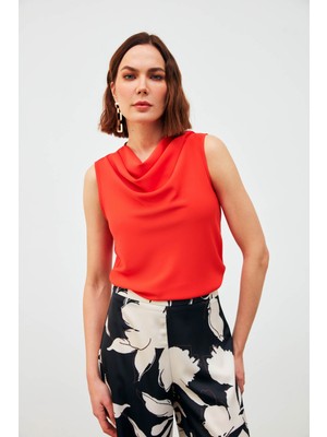 Degaje Yaka Kolsuz Bluz - Mercan