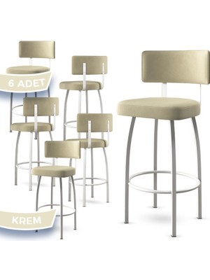 Canisa Wosa Serisi Mutfak Bar Sandalyesi Babyface Kumaş Beyaz Metal Ayak 6 Adet Sandalye